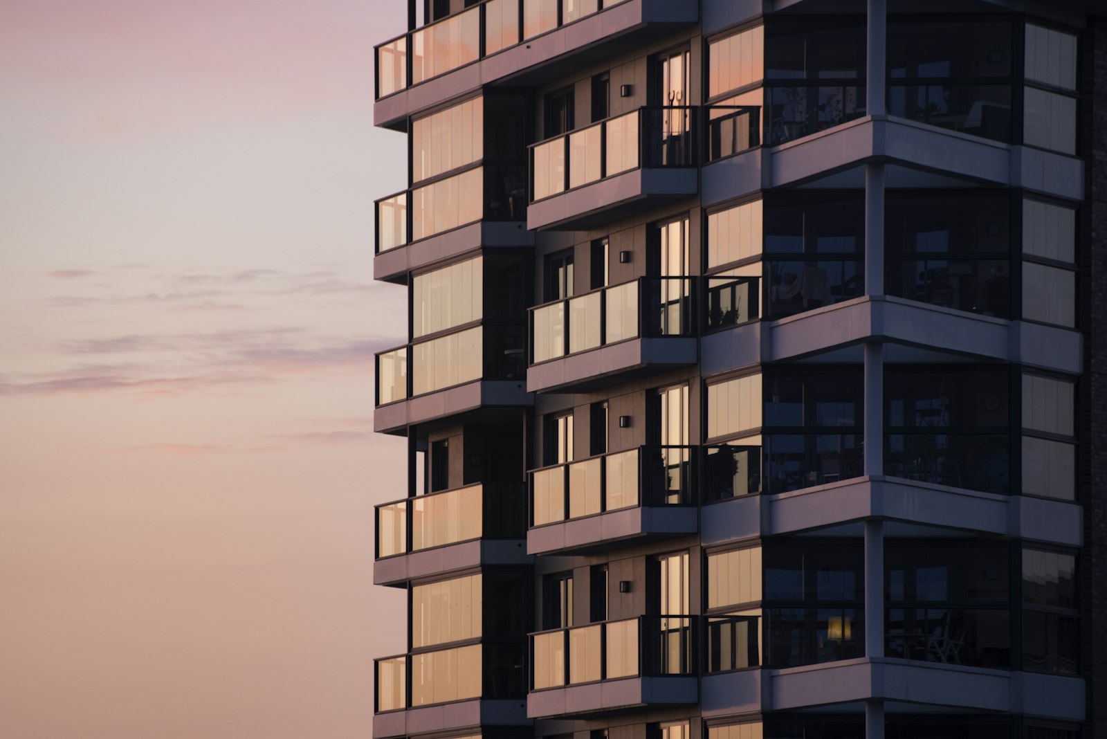High-rise residential tower in Bolivia at sunset
